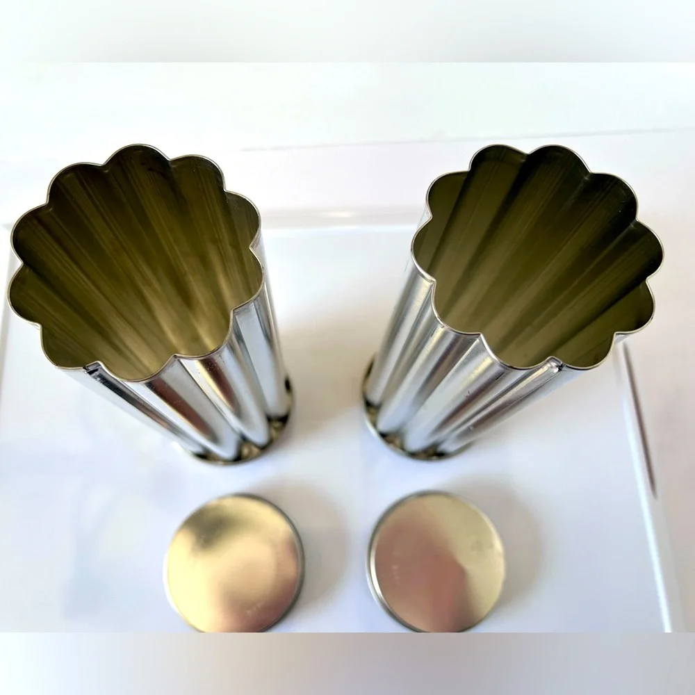 Two Vintage Pampered Chef Silver Decorative Scalloped Bread Tubes.
